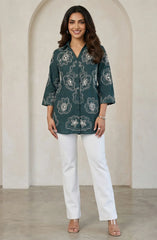 Bottle Green Embroidered Shirt