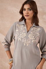 Grey Floral Embroidered Co-Ord Set