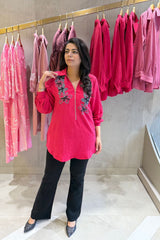 Hot Pink Floral Embellished Shirt