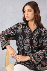 Black Multicolour Floral Embroidered Shirt