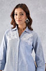 Light Blue Denim Embroidered Co-Ord Set