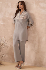 Grey Floral Embroidered Co-Ord Set