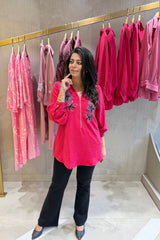 Hot Pink Floral Embellished Shirt