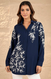 Navy Blue Embroidered Shirt