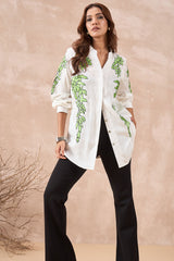 Classic White Leaf Embroidered Shirt