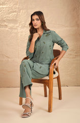 Sage Green Embellished Suede Co-Ord Set