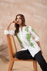 Classic White Leaf Embroidered Shirt