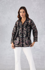 Black Multicolour Floral Embroidered Shirt