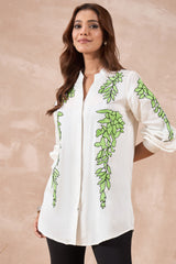 Classic White Leaf Embroidered Shirt