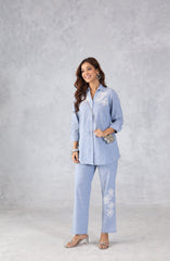 Light Blue Denim Embroidered Co-Ord Set