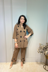 Beige 3d Motif Co-ord Set