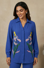 Royal Blue Embellished Floral Co-Ord Set