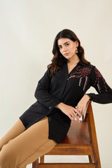 Black One Side Motif Embellished Shirt