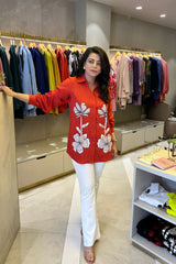 Coral Orange Patch Work Shirt