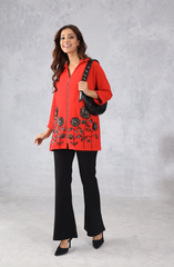 Red Embellished Zipper Top