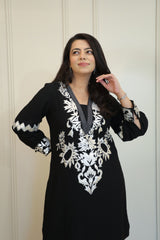 Midnight Black & Silver Embroidered Kurta