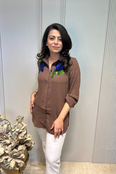 Sequin-Embellished Mocha Shirt