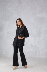 Midnight Bloom Black Floral Embellished Shirt