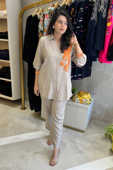 Classic Beige & Orange Fusion Co-Ord Set