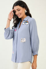 Cotton Denim Embellished Shirt