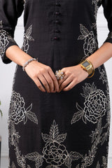 Black and Beige Embroidered Kurta Set
