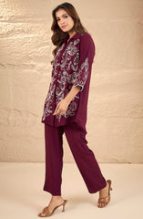 Maroon Floral Embroidered Co-Ord