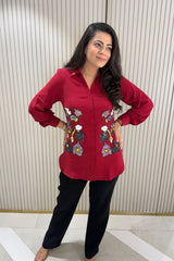 Wine Red Embellished Shirt
