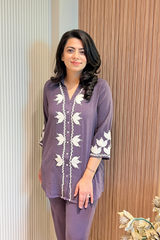 Dark Lavender Embroidered co-ord set