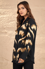 Midnight Black and Gold Embellished Shirt