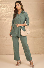 Sage Green Embellished Suede Co-Ord Set