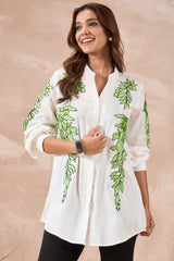 Classic White Leaf Embroidered Shirt