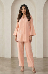 Peach Floral Embroidered Co-Ord