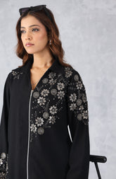 Black Floral Embellished Zip Style Shirt