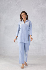 Light Blue Denim Embroidered Co-Ord Set