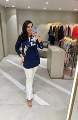 Navy Blue Embellished Top