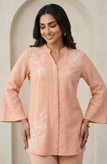 Peach Floral Embroidered Co-Ord