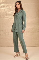 Sage Green Embellished Suede Co-Ord Set