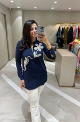 Navy Blue Embellished Top