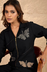 Black Gold Butterfly Embellished Co-Ord Set