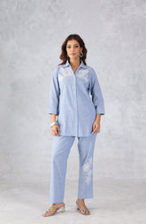 Light Blue Denim Embroidered Co-Ord Set