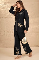 Black Gold Butterfly Embellished Co-Ord Set