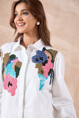 White Contrast Embellished Shirt