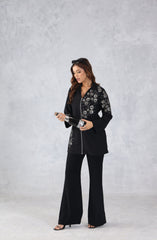 Black Floral Embellished Zip Style Shirt