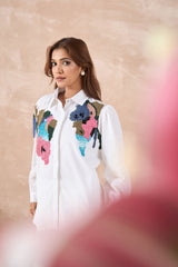 White Contrast Embellished Shirt