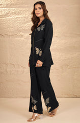 Black Gold Butterfly Embellished Co-Ord Set