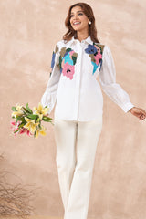 White Contrast Embellished Shirt