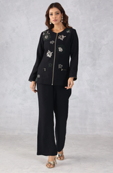 Black Embellished Zip-Front Co-Ord