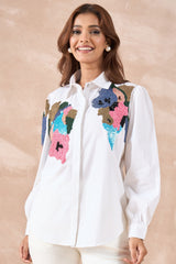 White Contrast Embellished Shirt