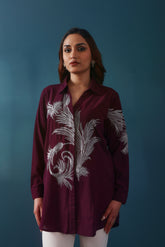 Wine Zari Embroidered Shirt