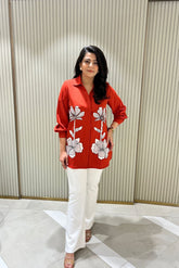 Coral Orange Patch Work Shirt